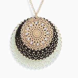 🆕GOLD-TONE & MINT BLUE FILIGREE DISC NECKLACE